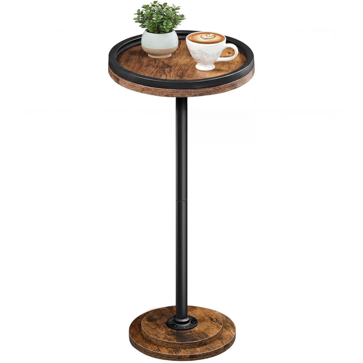 HOOBRO small round side table with wood pedestal for compact spaces.