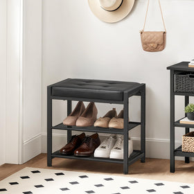 HOOBRO 3-tier shelves display four pairs of shoes in the entryway.