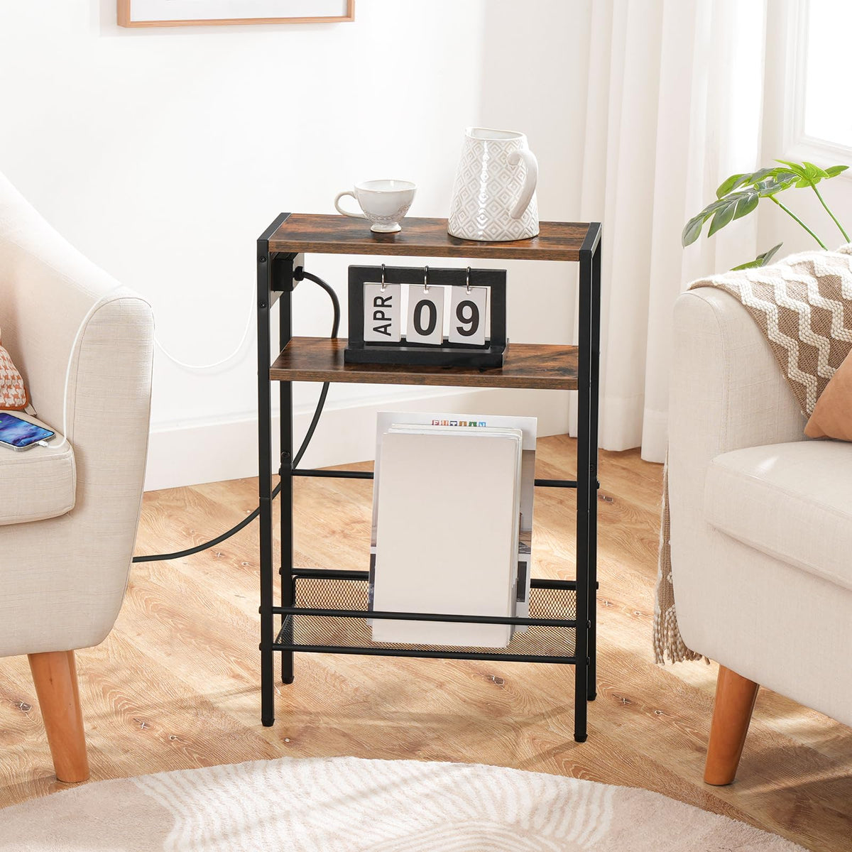 HOOBRO sturdy sofa table with metal and particleboard frame