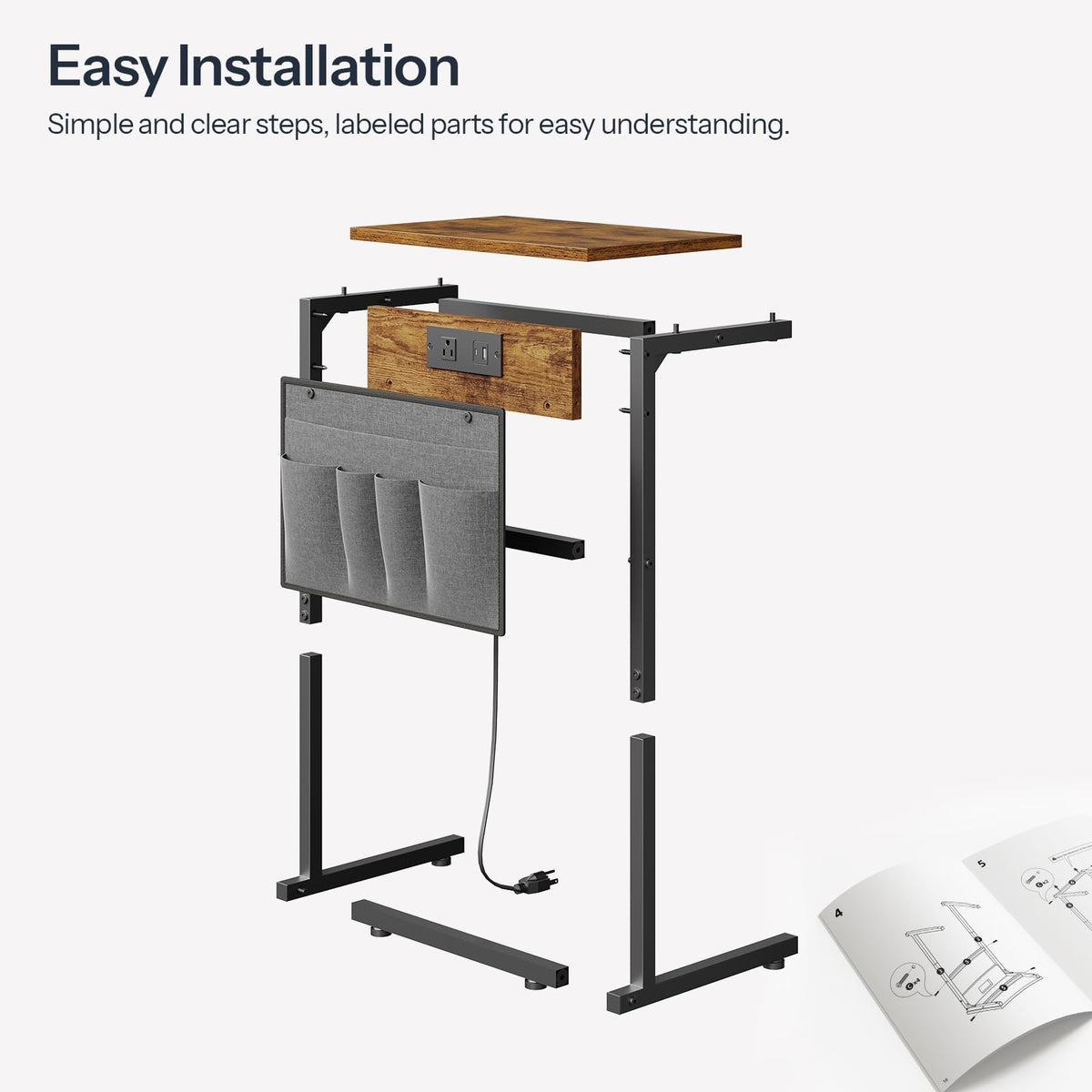 HOOBRO storage and charging table supports devices with multiple ports.