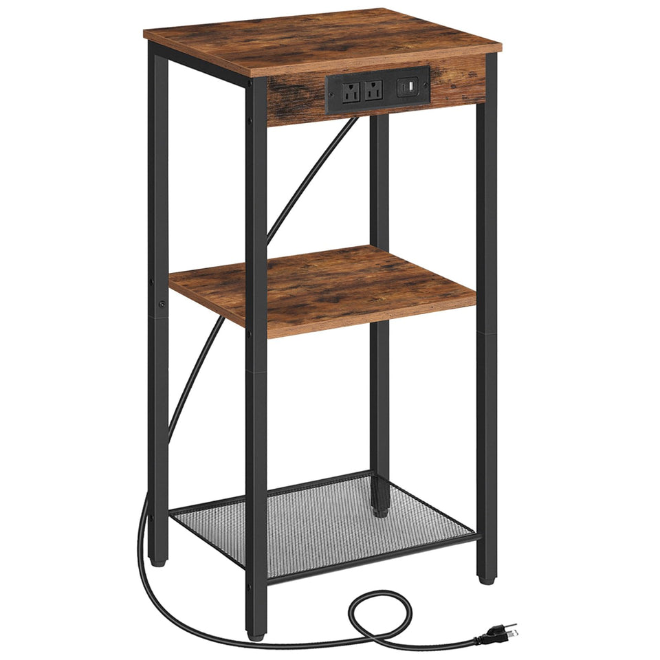 HOOBRO tall end table with charging station keeps devices powered and organized.