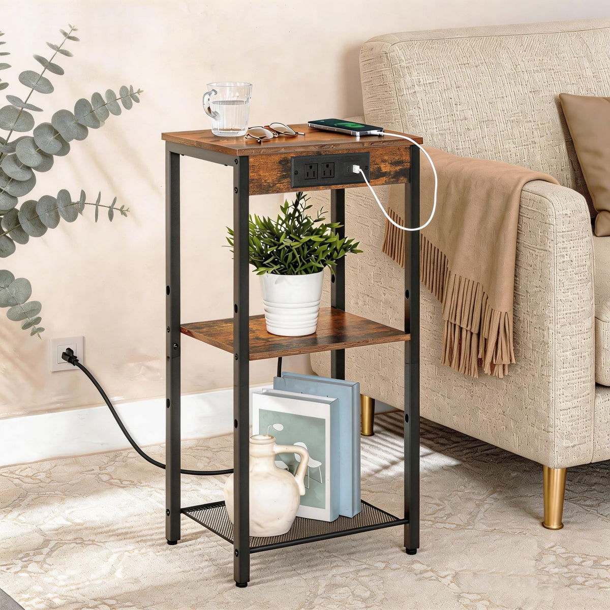 HOOBRO tall end table durable materials support everyday items.