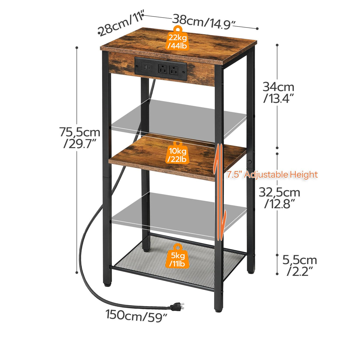 HOOBRO tall end table with rustic brown top complements any decor.