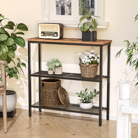 HOOBRO three-tier storage shelves keep books and decor neatly organized.