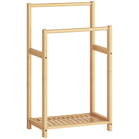 HOOBRO bamboo towel-rack stand showing organized towels with natural texture