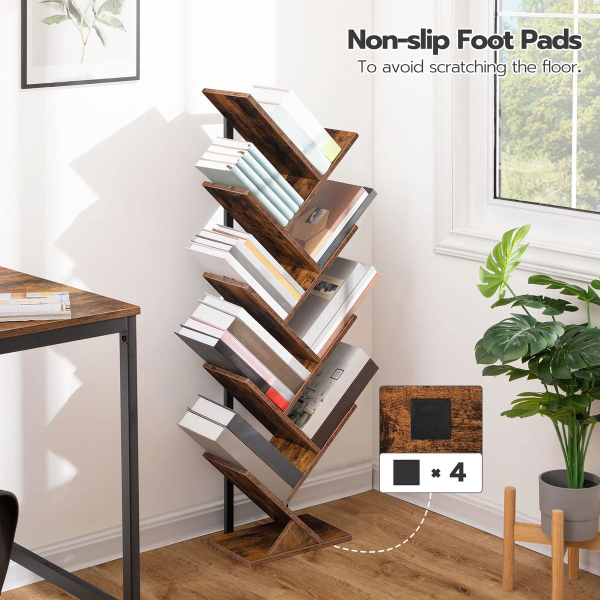 HOOBRO Tree Bookshelf nine-tier layout maximizes compact shelving.