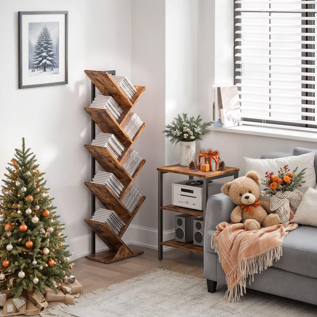 HOOBRO Tree Bookshelf branch-design provides ample storage.