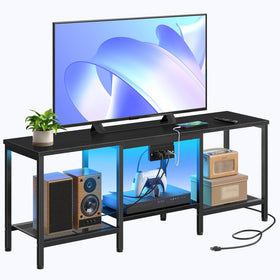 HOOBRO TV Stand adjustable feet keep it steady on floors.