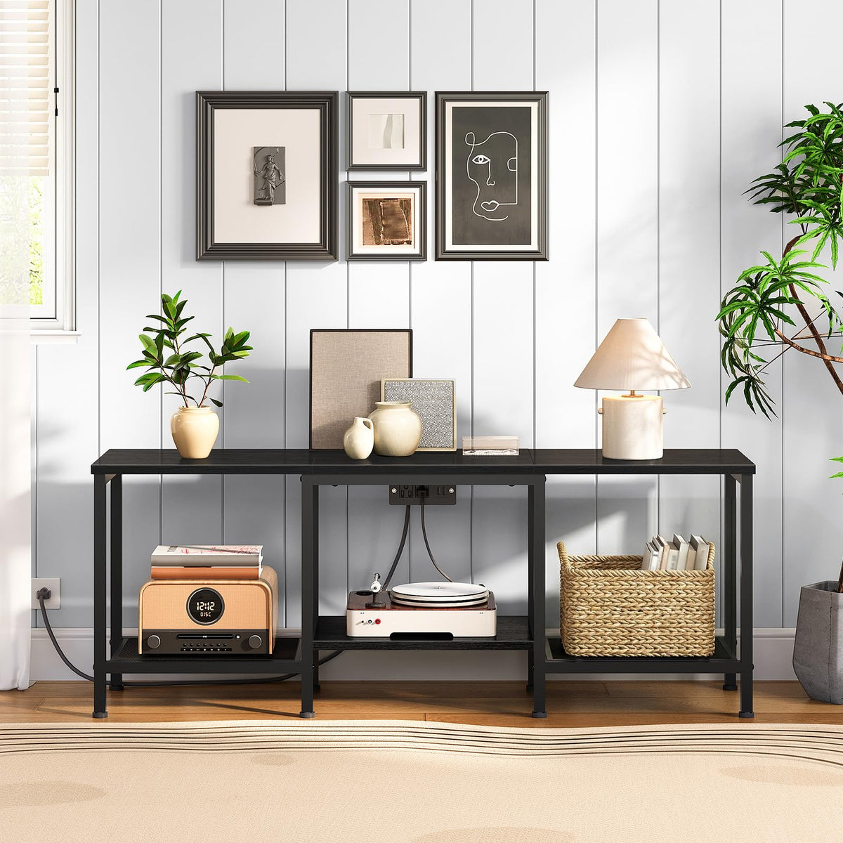 HOOBRO TV Stand mesh shelves promote airflow to prevent overheating.