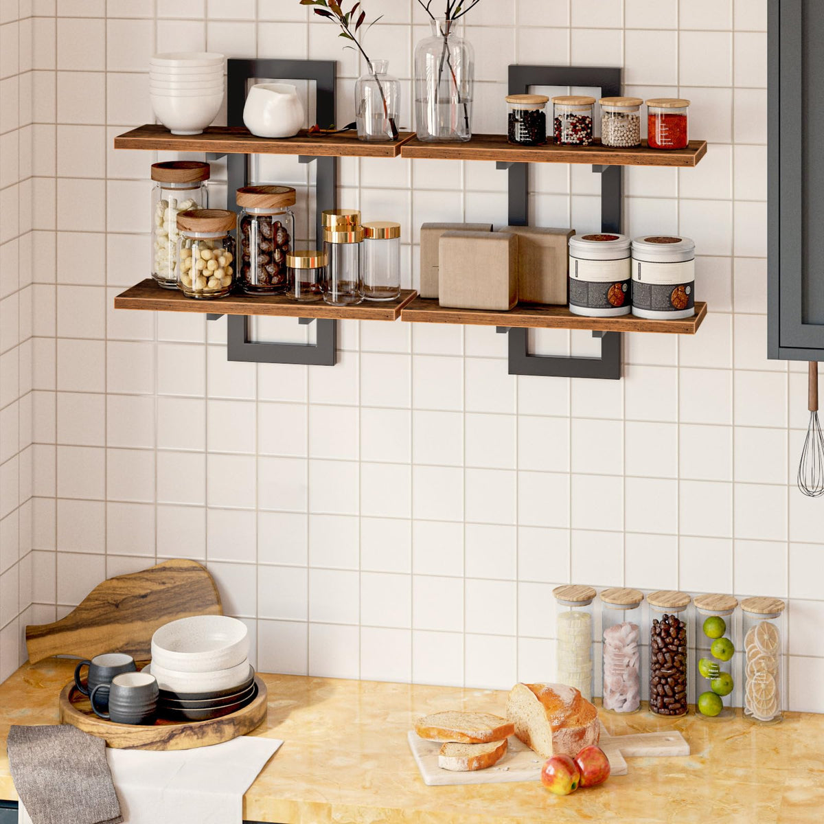 HOOBRO wall-mounted two-tier unit with metal frame for sturdy storage