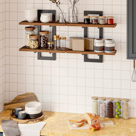 HOOBRO wall-mounted two-tier unit with metal frame for sturdy storage