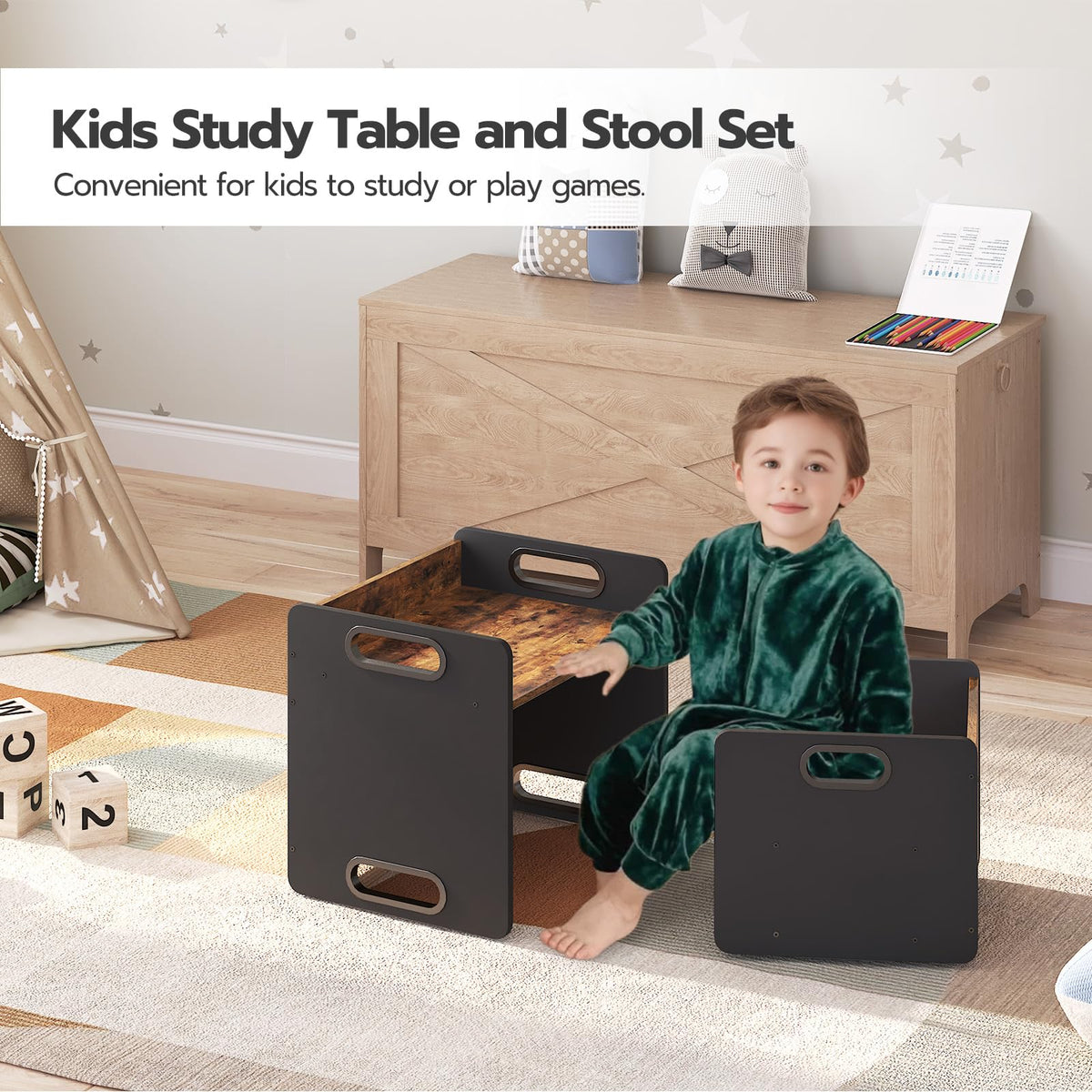 Child drawing at HOOBRO table and chair set to spark creativity.