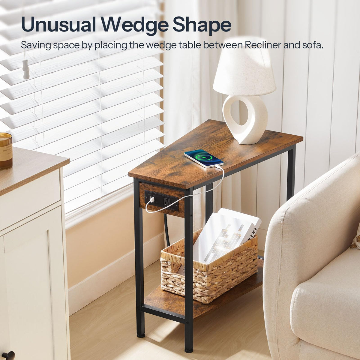 HOOBRO wedge end table easy assembly shown with numbered parts.