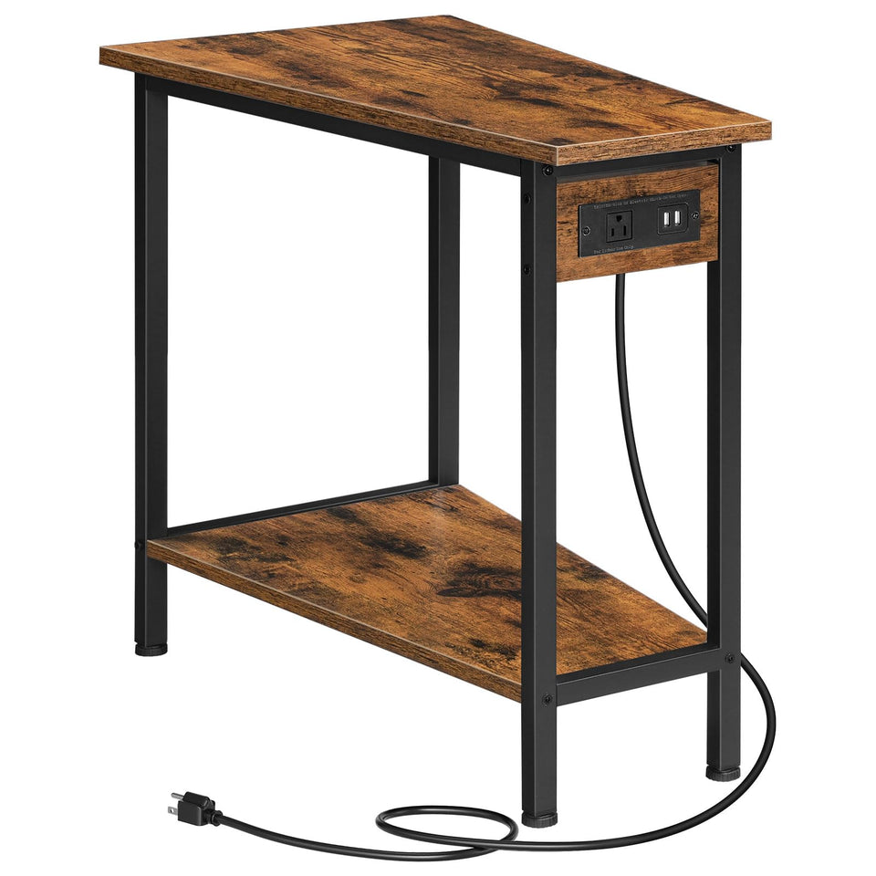 HOOBRO wedge end table charging station visible, powering devices in the living room.