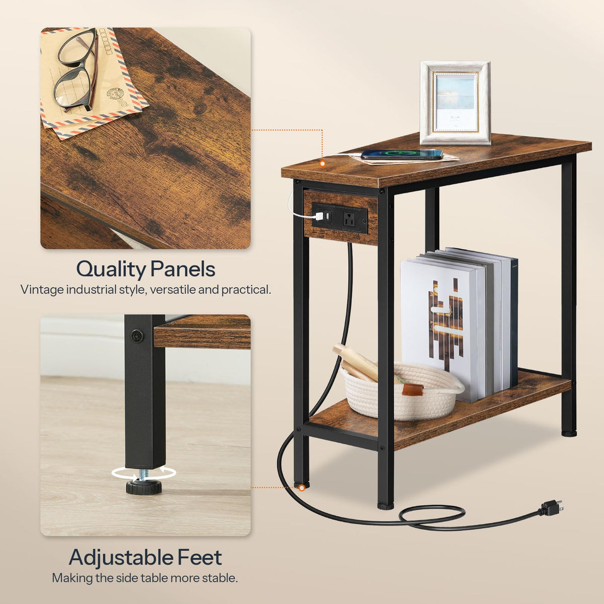 HOOBRO wedge end table rustic brown finish adds warm tones to rooms.