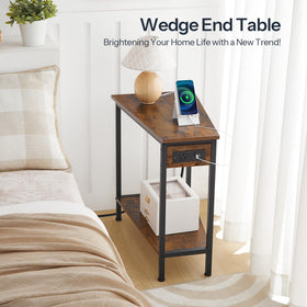 HOOBRO wedge end table corner placement demonstrates versatile lounging companion.