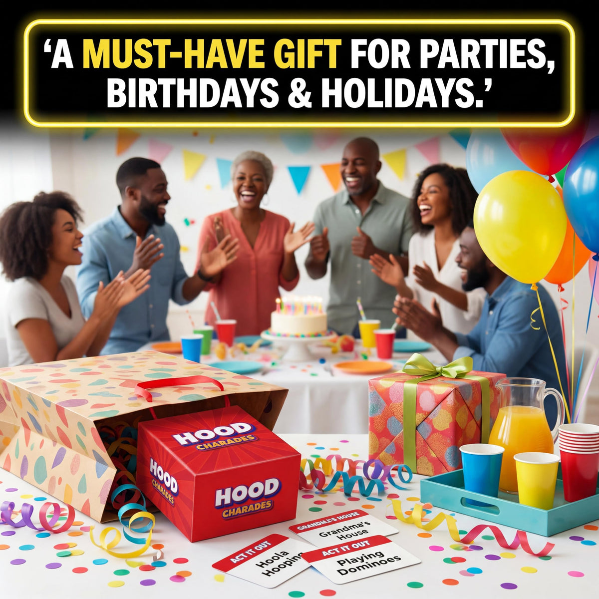 Custom box design of Hood Charades for organized, gift-ready packaging