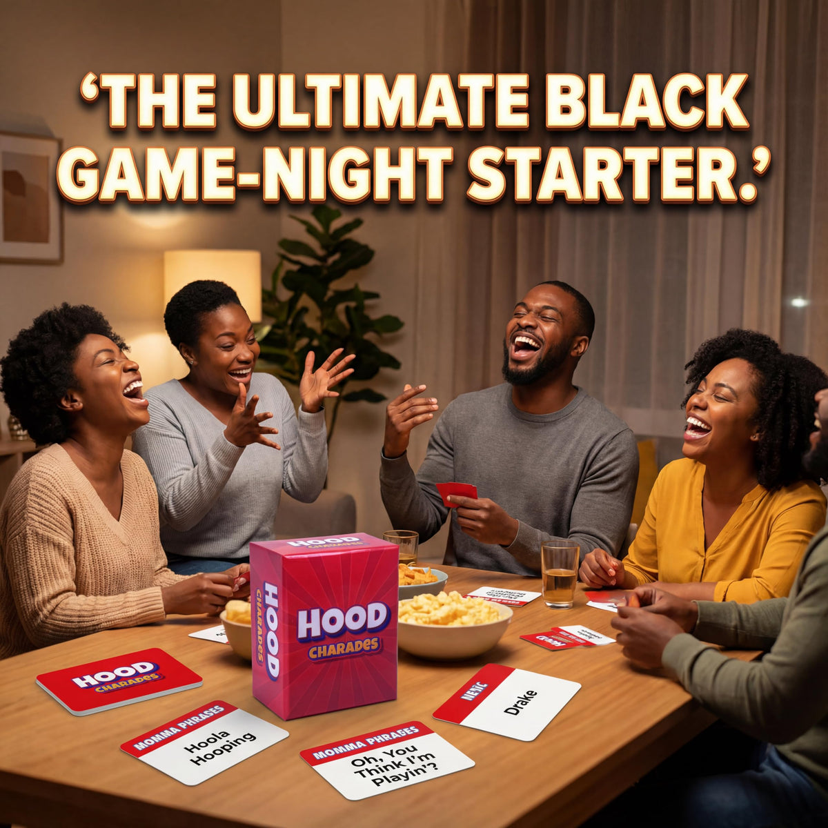 Hood Charades play cards include 100 premium cards for dynamic group play