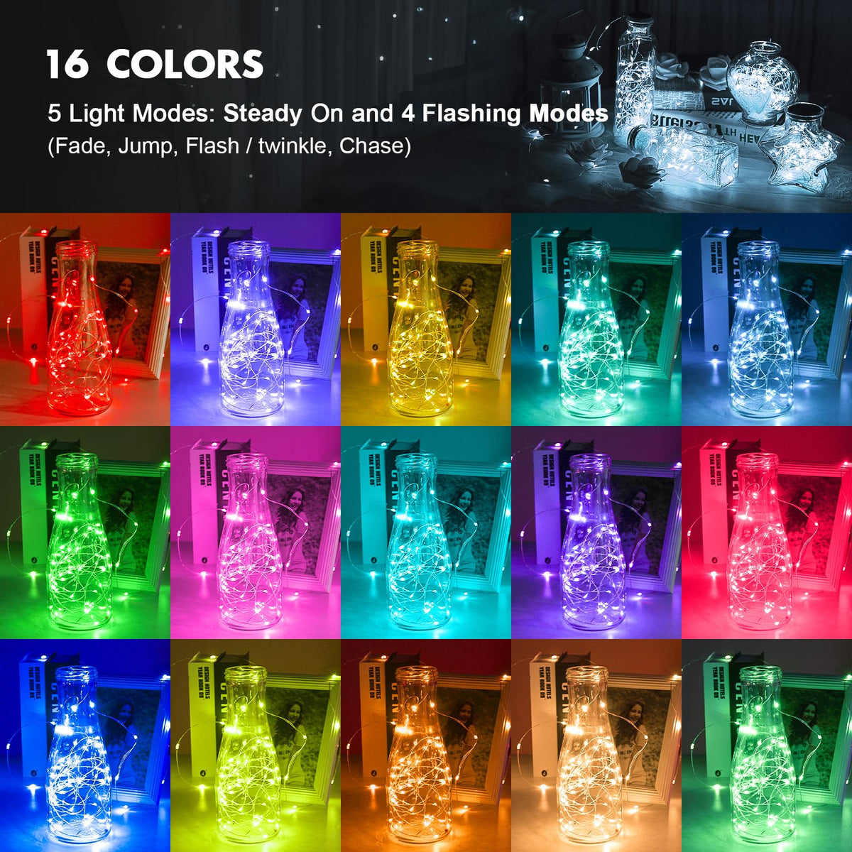 Hoofun fairy lights with remote timer and RGB colors for mood lighting.