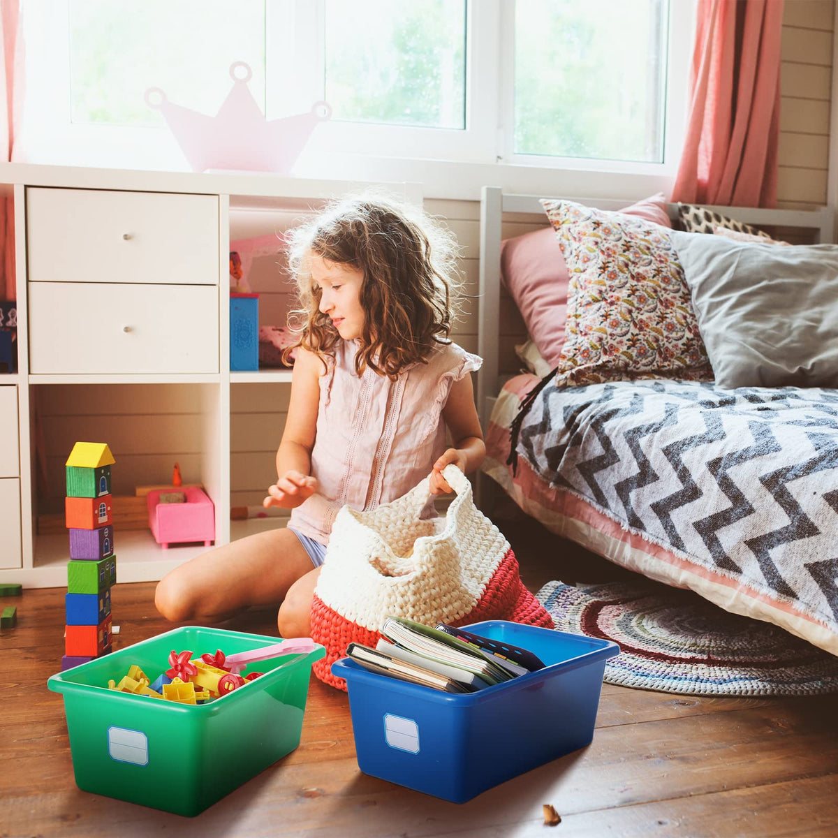 Hoolerry cubby bin with peripheral handles offers easy grip and movement.
