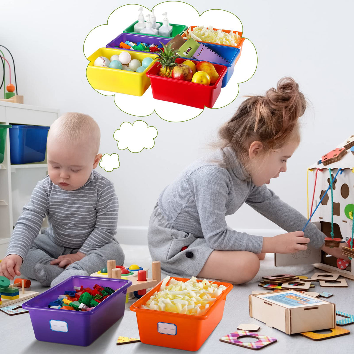 Hoolerry cubby bin stackable design saves shelf space in classrooms or homes.
