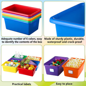 Hoolerry plastic storage bin is water resistant and durable for busy classrooms.