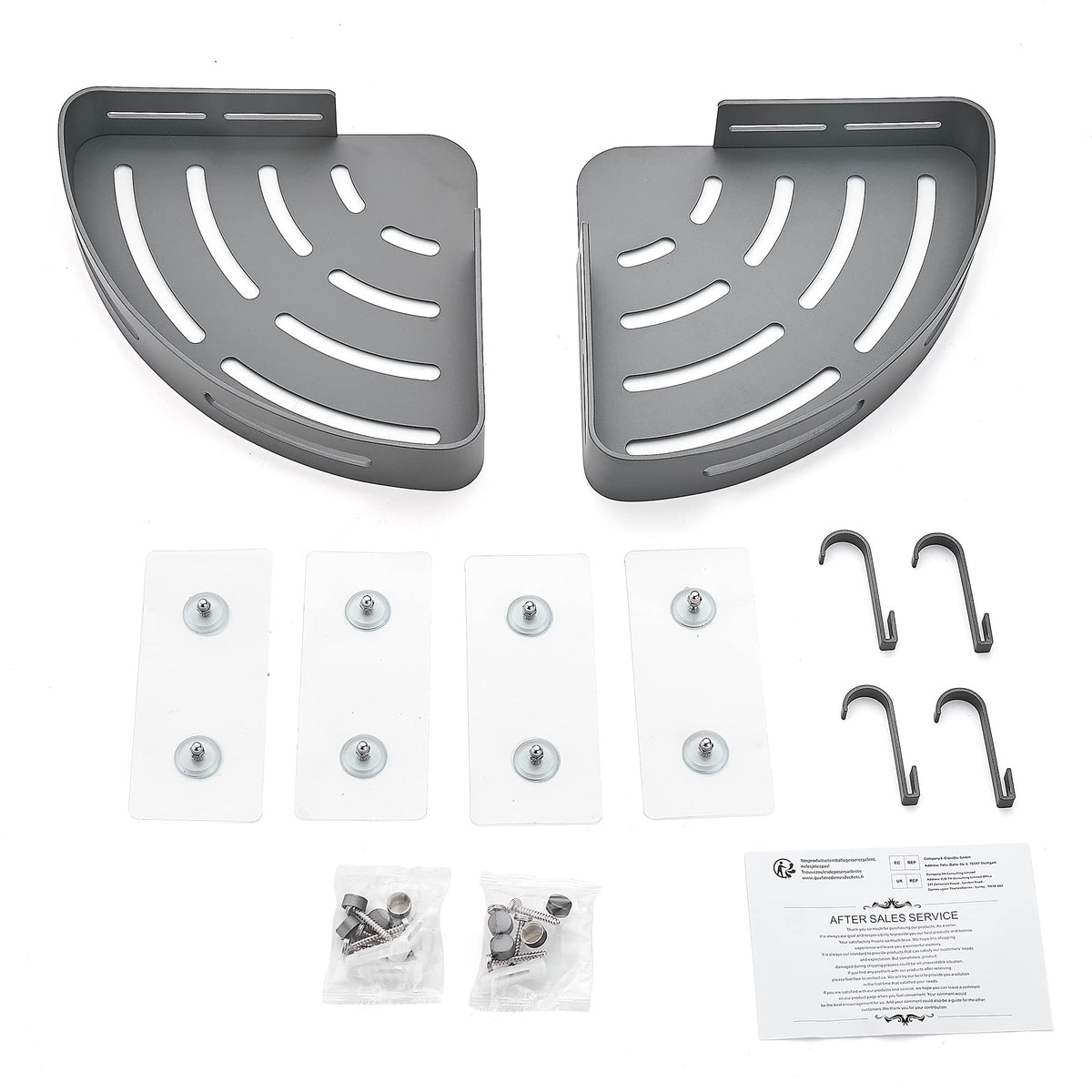 Hoomtaook bathroom storage kit with hooks and adhesive pads.