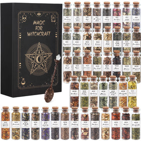 HOOMUU Witchcraft Herbs 45-bottle set for ritual preparation and spiritual focus.