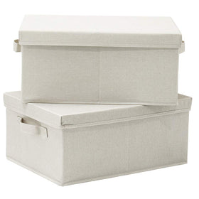 HOONEX foldable storage bins with lids in beige for tidy closet organization