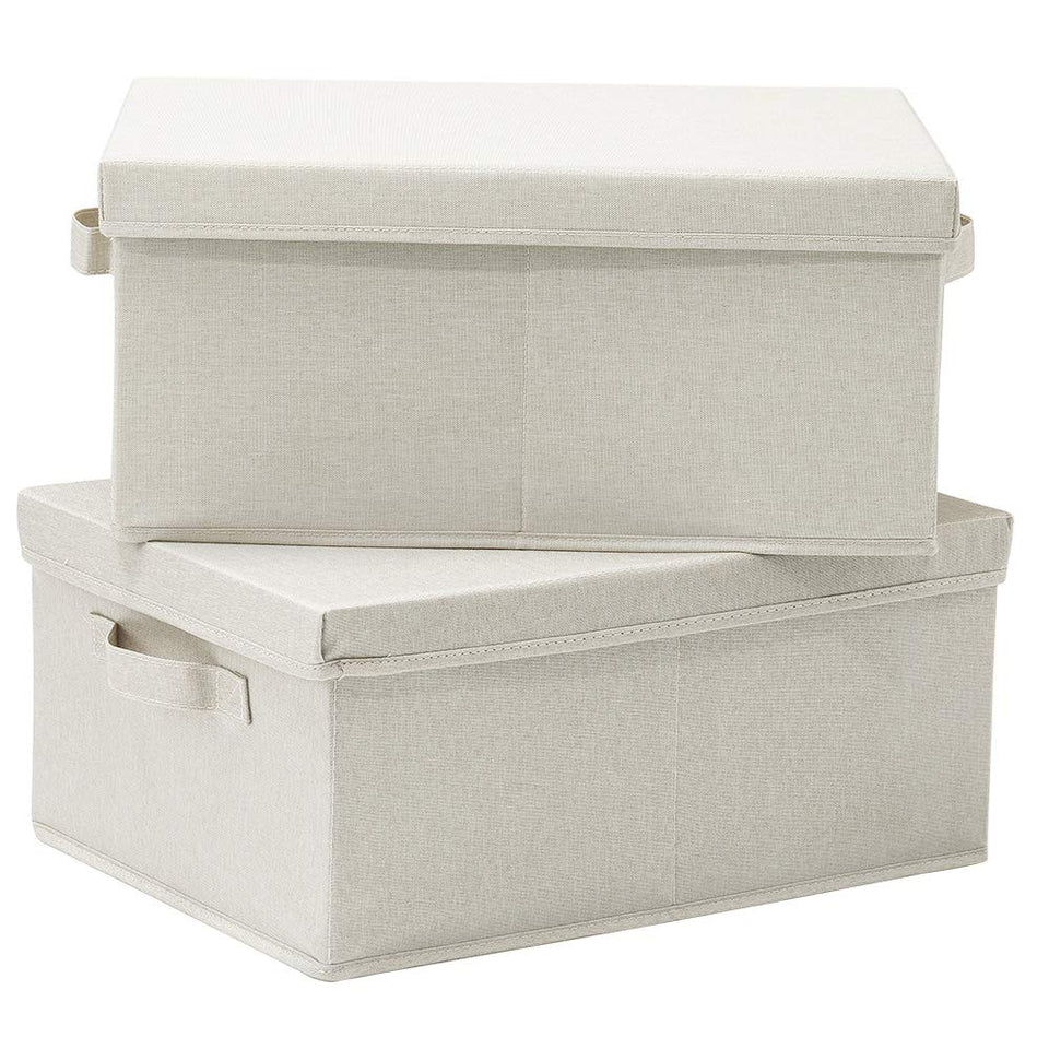 HOONEX foldable storage bins with lids in beige for tidy closet organization
