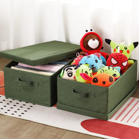 HOONEX olive storage bin folded body demonstrates space-saving design.