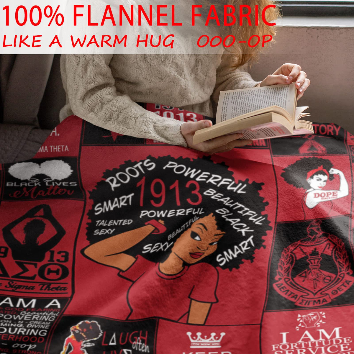 HOORZ sorority pattern on blanket enhances dorm and study space