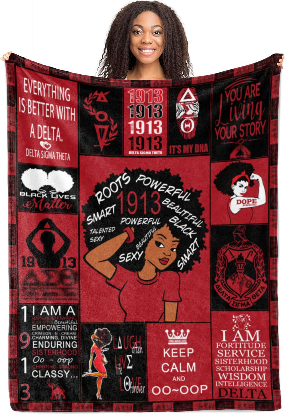 HOORZ sorority gifts throw blanket in red and black design for cozy living room decor