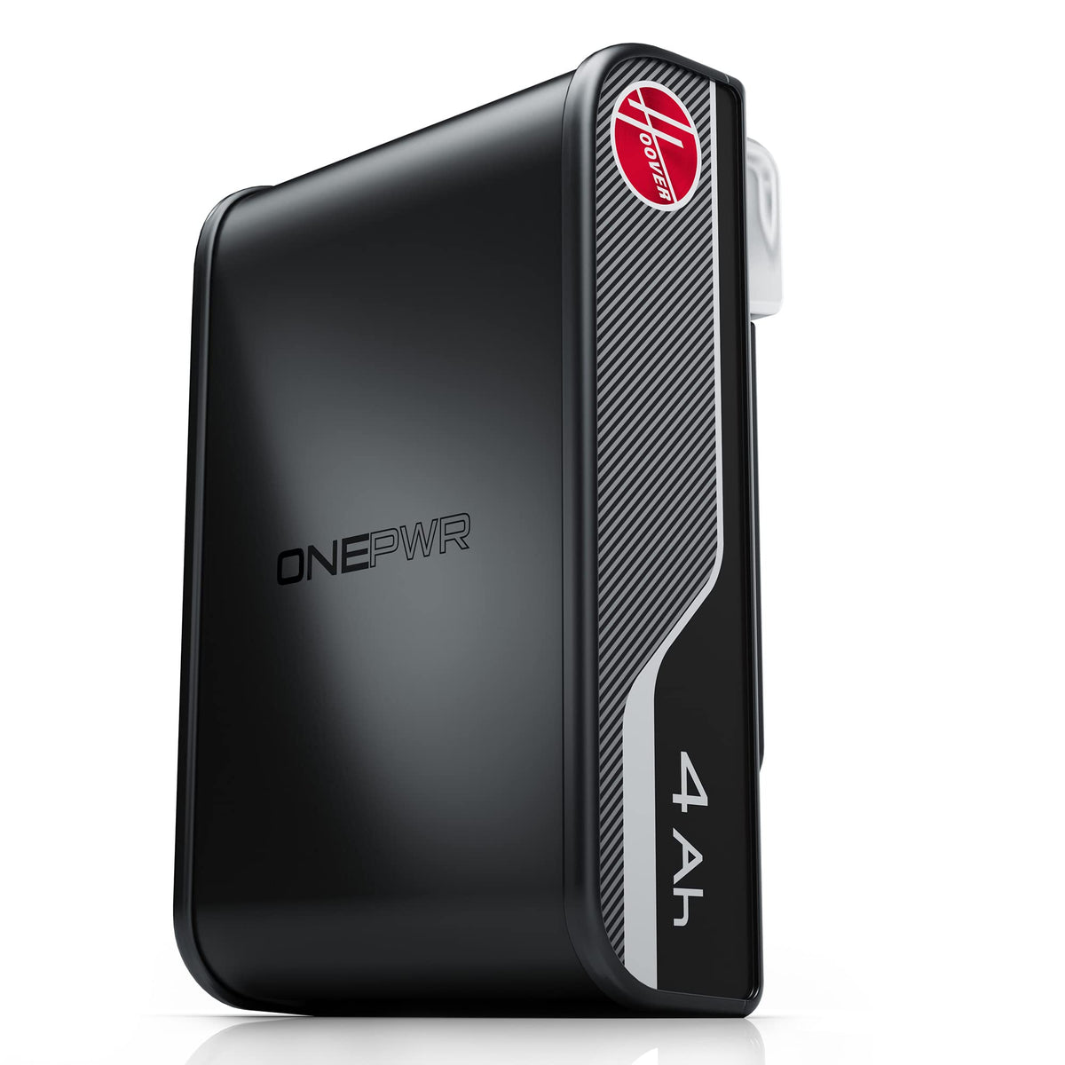 Hoover ONEPWR 4.0 Ah battery in hand shown for quick swaps and extended cleaning sessions