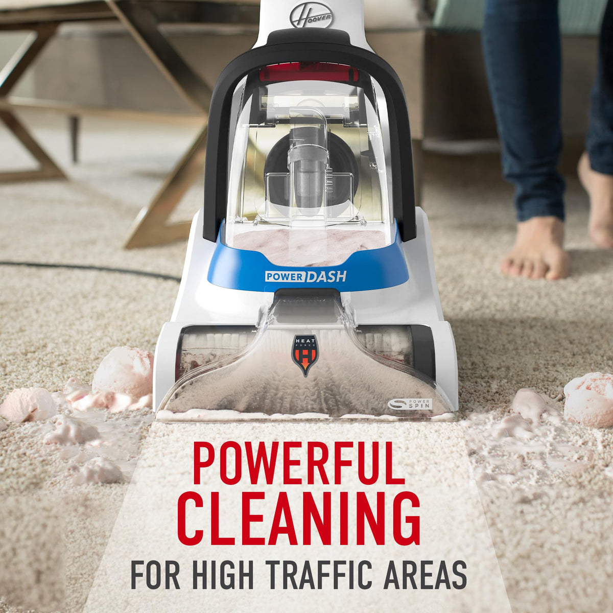 Hoover PowerDash Pet cleaner with brush roll tackles pet messes in high-traffic areas.