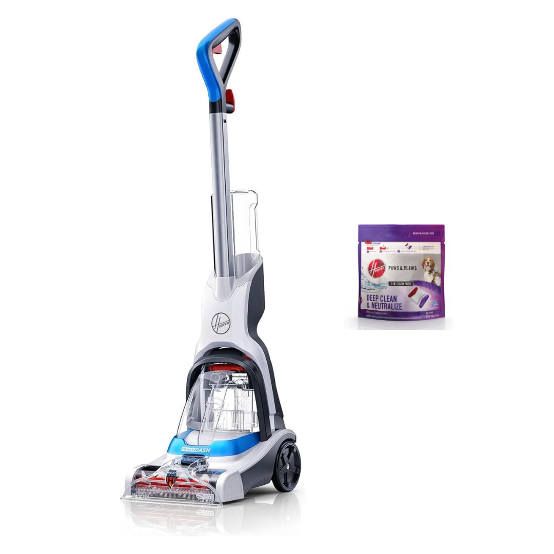 Hoover PowerDash Pet cleaner machine in compact form for easy storage and quick spot cleaning.