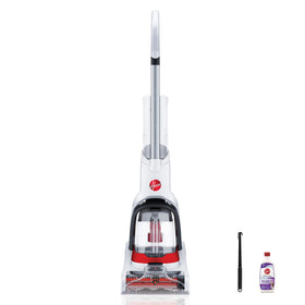Hoover PowerDash Pet+ compact cleaner in action removing stains from rug.