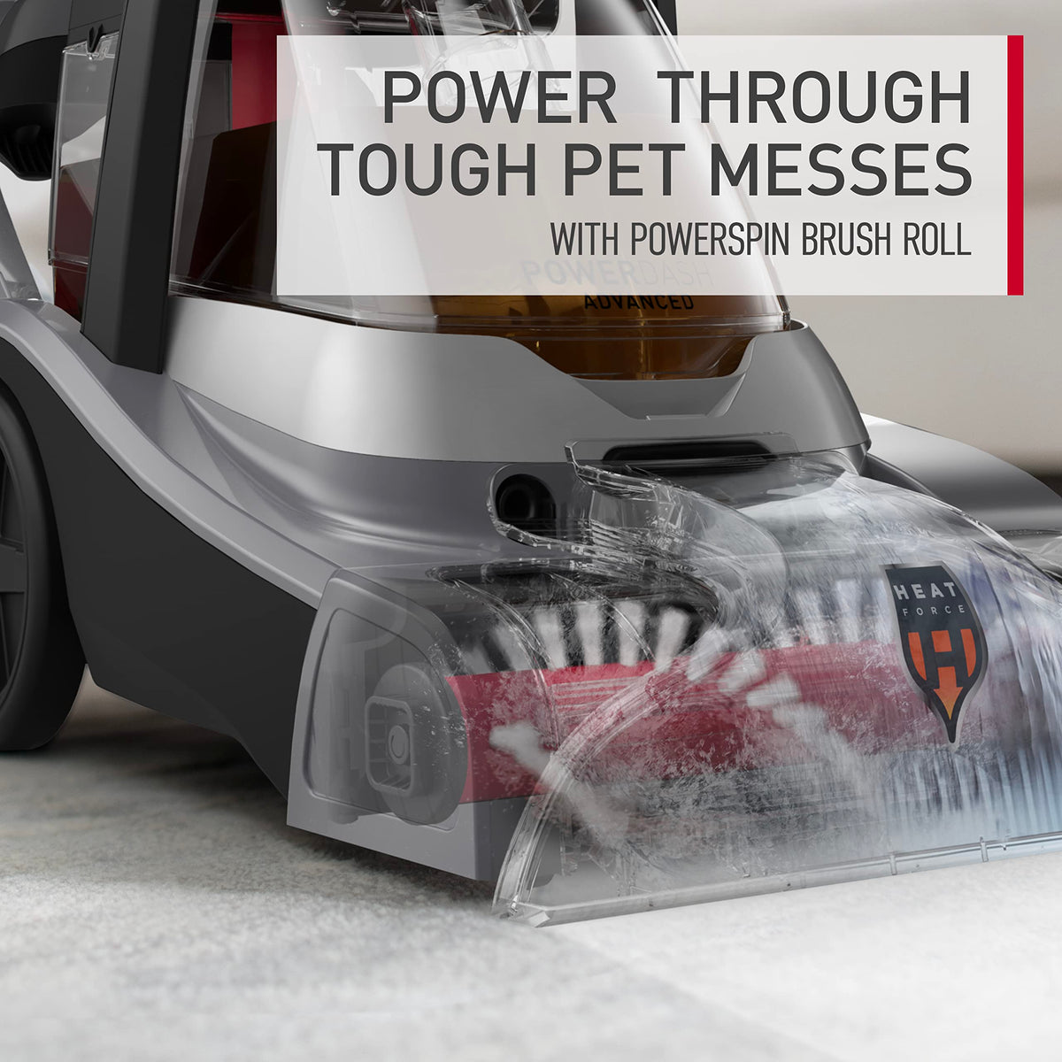 Hoover PowerDash shown cleaning stairs and tight spaces.