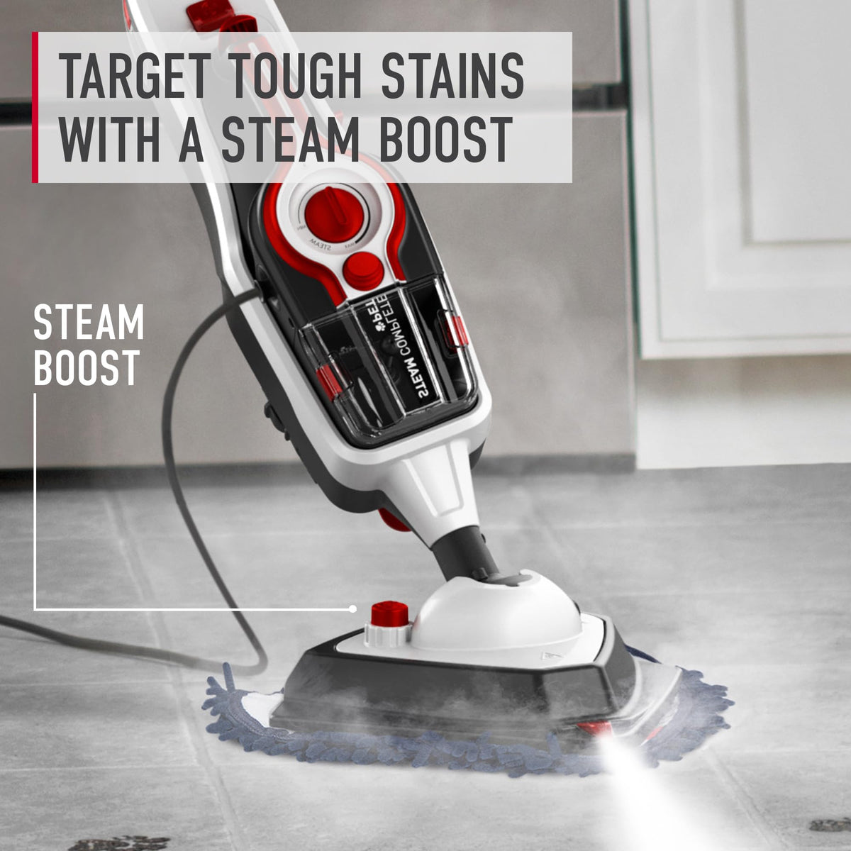 Hoover Steam Complete Pet Steam Mop cleaning tile corners efficiently
