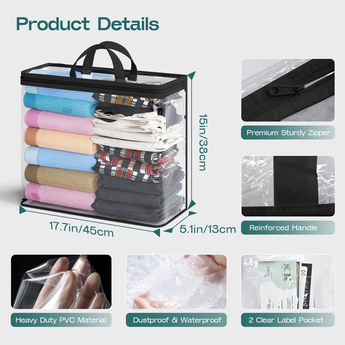 Hopack 22L clear storage bag demonstrates see-through design for quick item identification
