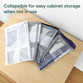 Hopack blankets and sheets stored inside bags for tidy bedroom storage