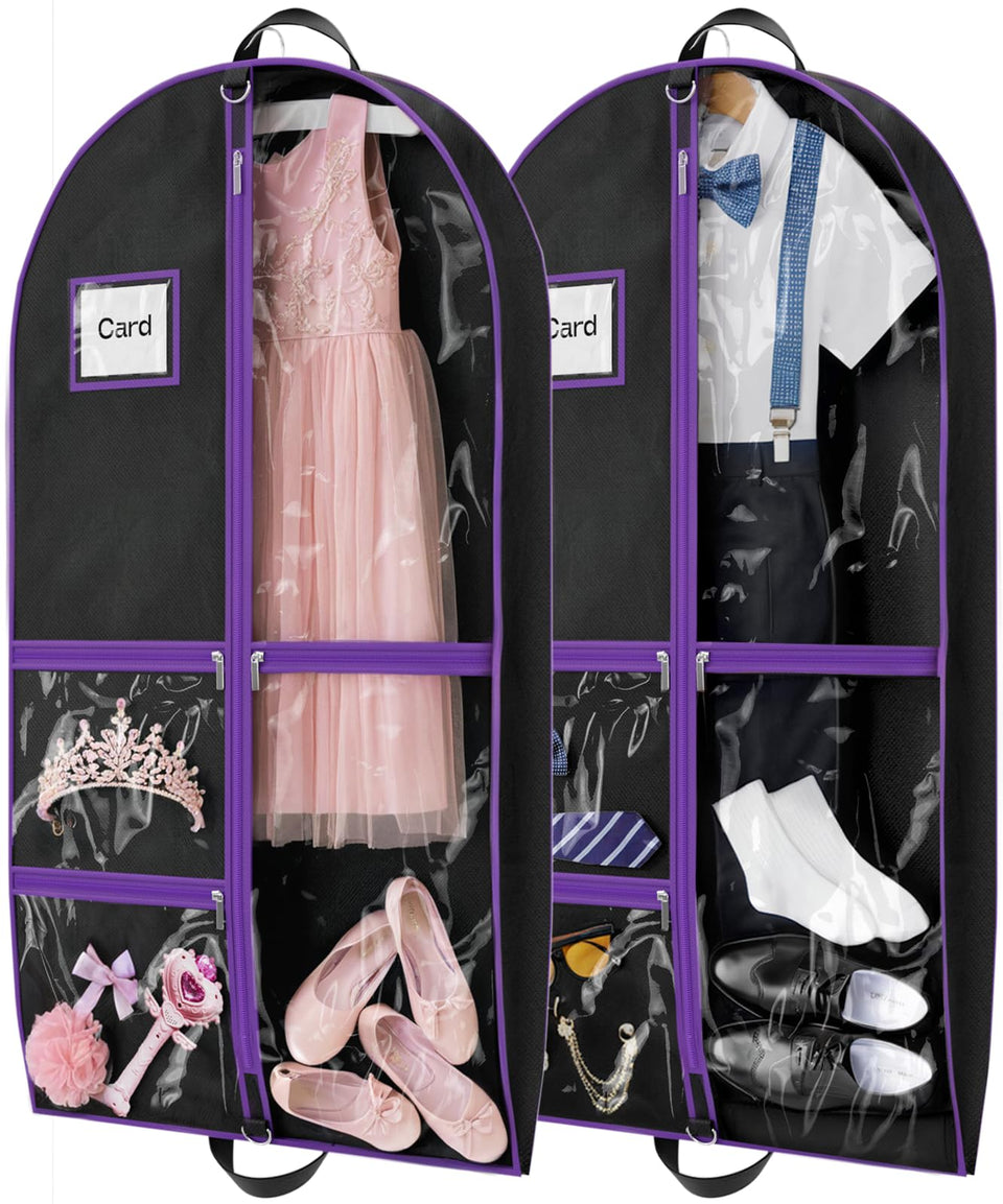Hopack 40 inch dance garment bag with clear window keeps costumes wrinkle-free during travel.