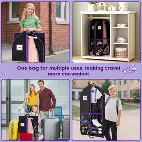 Hopack travel garment bag folds in half for easy transport to performances.