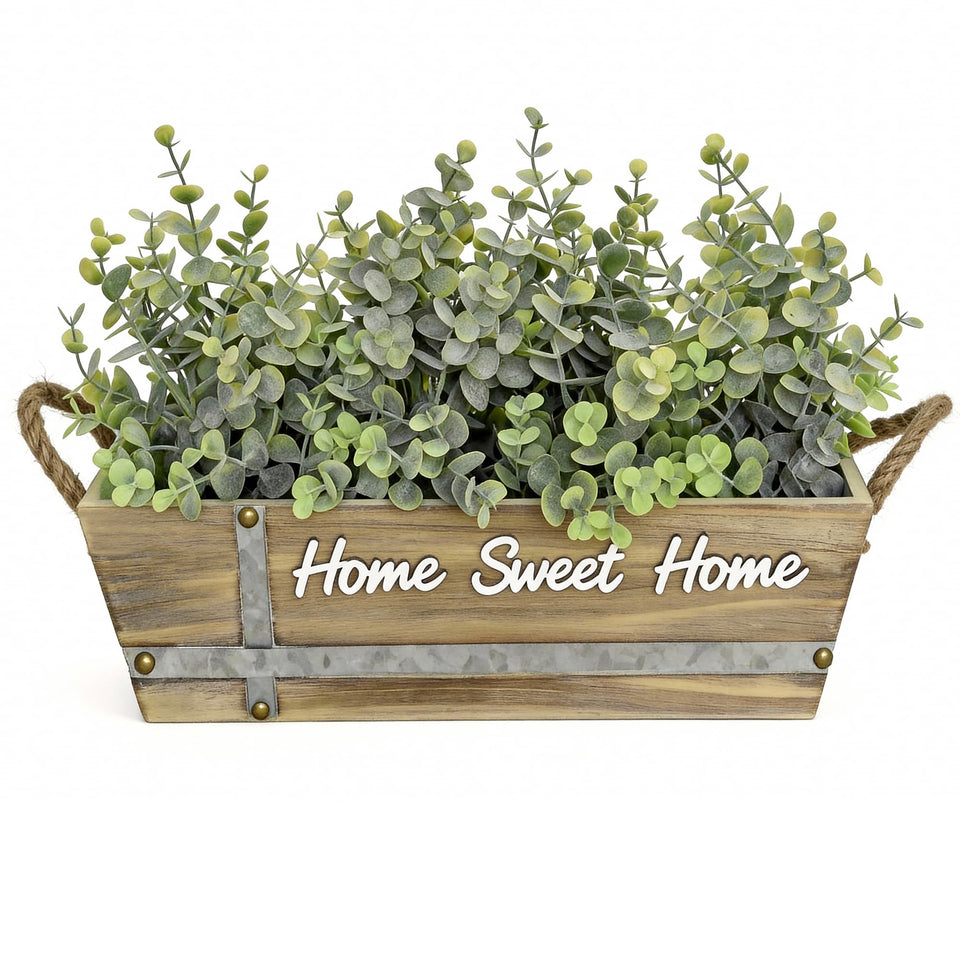Hopeme artificial eucalyptus table centerpiece in wooden box, ideal for elegant tables
