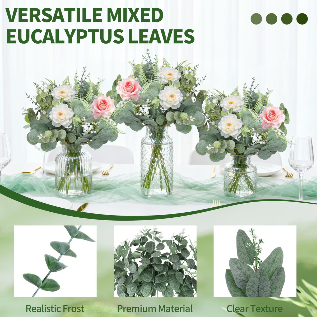 Hoplito short eucalyptus stems for compact arrangements.