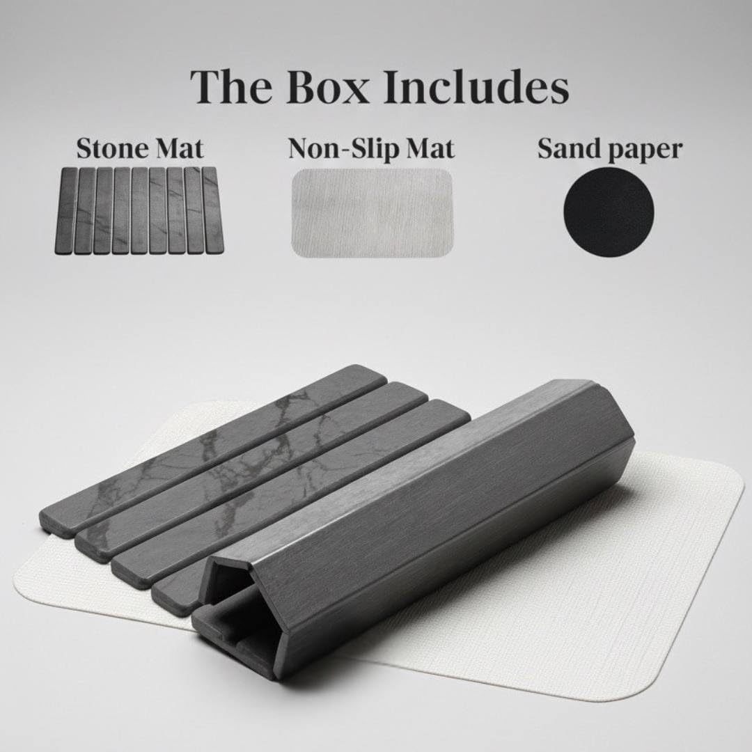 Hoppli easy-clean diatomite mat rinses clean after daily use