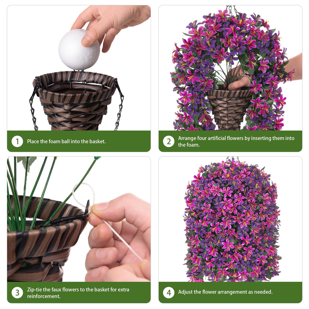 Hoppwodd artificial lily four-piece-hanging-setup shows instant cohesive outdoor display