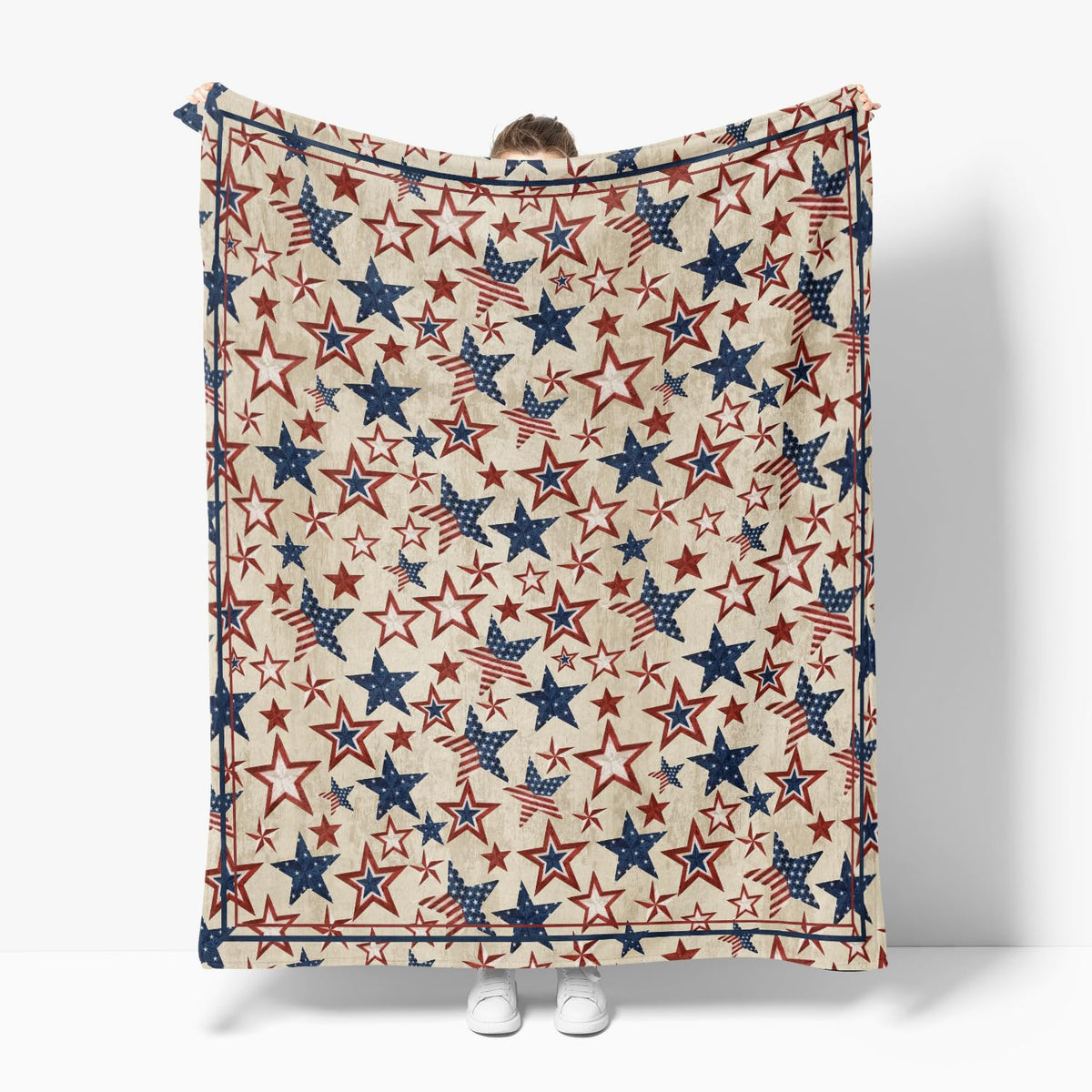 Horaldaily blue-red star blanket suitable for outdoor use and travel