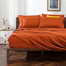 Horbaunal burnt orange queen fitted sheet 80x60 with deep pockets fits securely