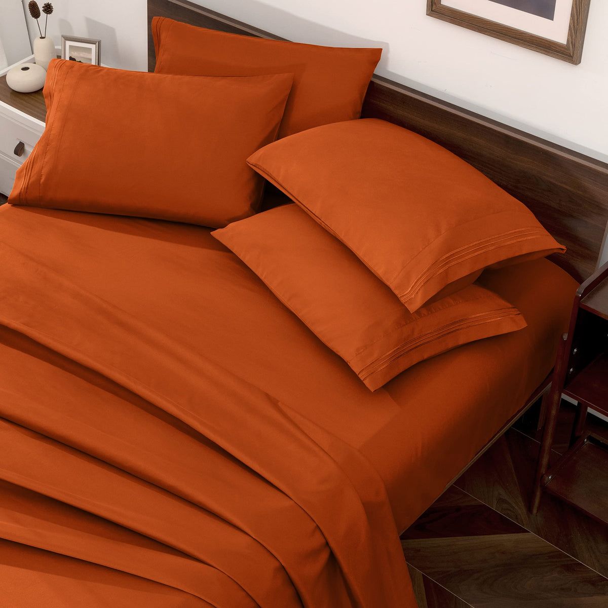 Horbaunal burnt orange queen flat sheet 102x90 for a breathable, smooth sleep surface